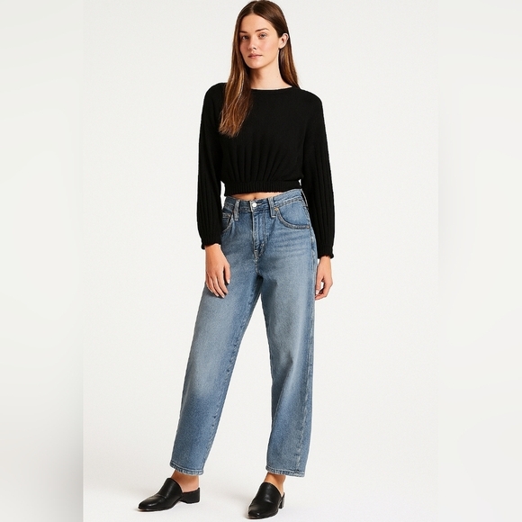 We The Free Tops - We The Free Womens Black Cropped Ribbed Knit Long Sleeve Top S